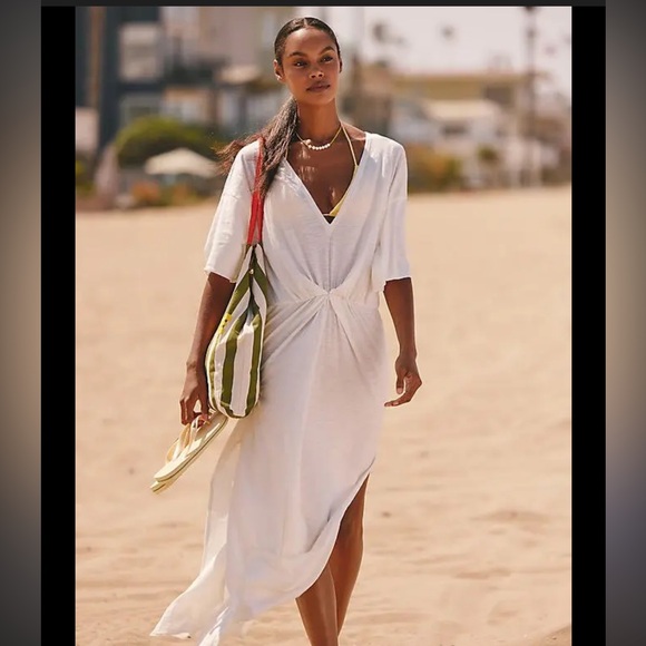 Anthropologie Dresses & Skirts - Anthropologie White V-Neck Maxi Dress with Twist Front. NWT